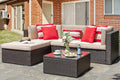 Vongrasig 5 Piece Patio Furniture Sets, Outdoor Patio Set Sectional Sofa, All-Weather PE Rattan Outdoor Couch with Ottoman, Glass Table for Garden, Backyard, Porch, Beige woonhhop