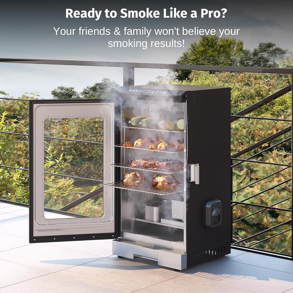 EAST OAK 30" Outdoor Electric Smoker | Built-in meat probe, smokes up to 6 times longer in a single load, side loader for uninterrupted smoking wourant