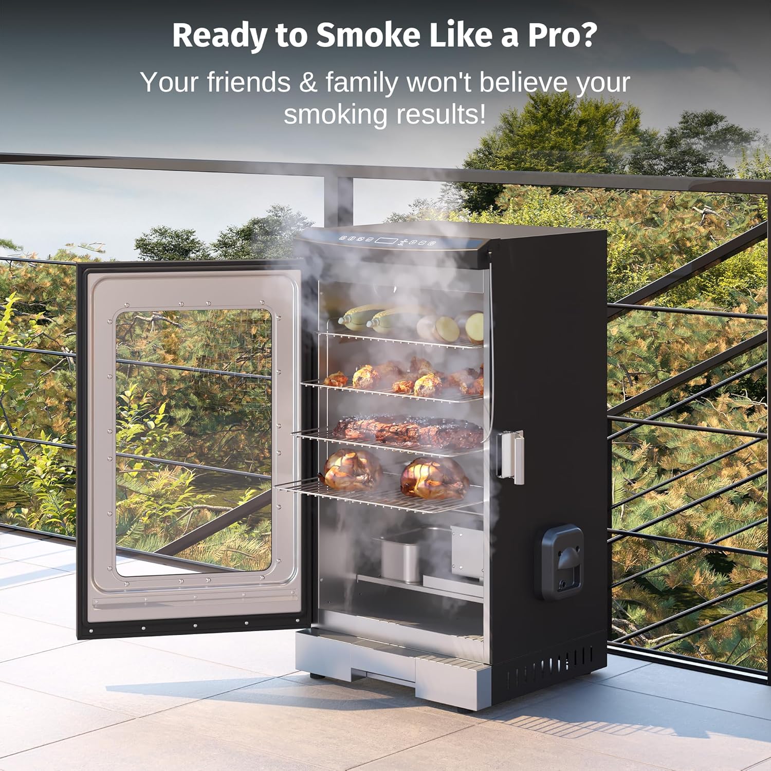 EAST OAK 30" Outdoor Electric Smoker | Built-in meat probe, smokes up to 6 times longer in a single load, side loader for uninterrupted smoking wourant