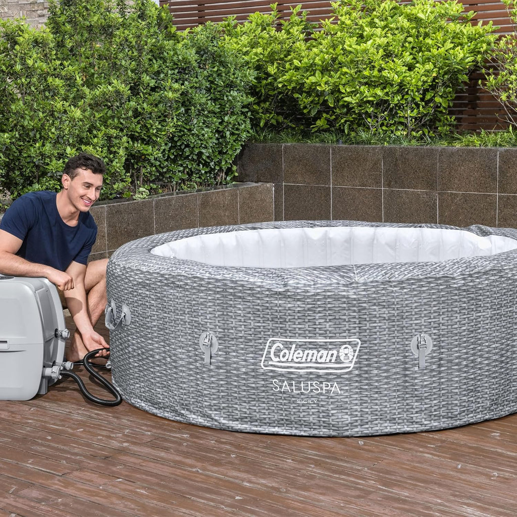SaluSpa Sicily AirJet 7 Person Inflatable Hot Tub Round Portable Outdoor Spa with 180 Soothing AirJets and Insulated Cover, Gray wourant