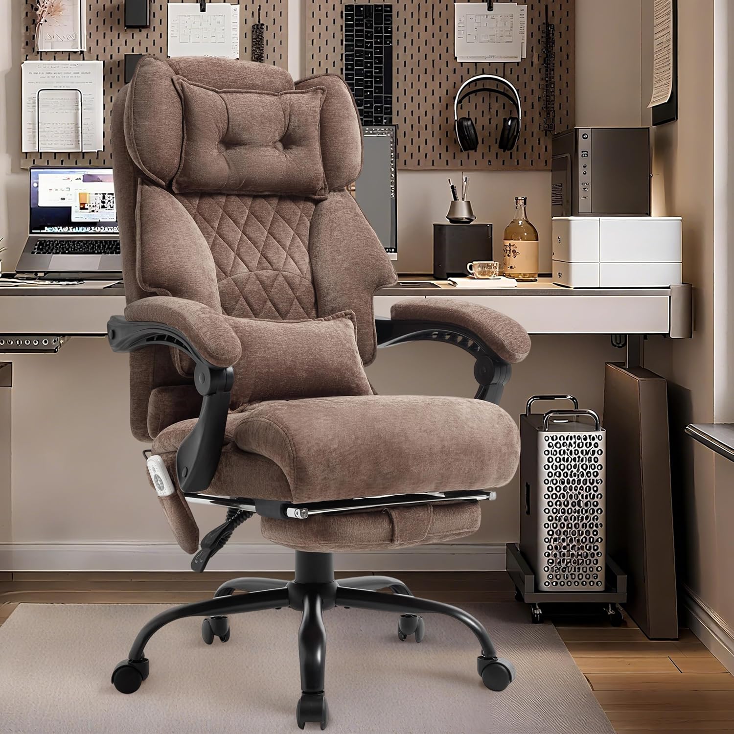 Massage Office Chair with Footrest, Large and Tall Leather Office Chair 500 lbs wourant