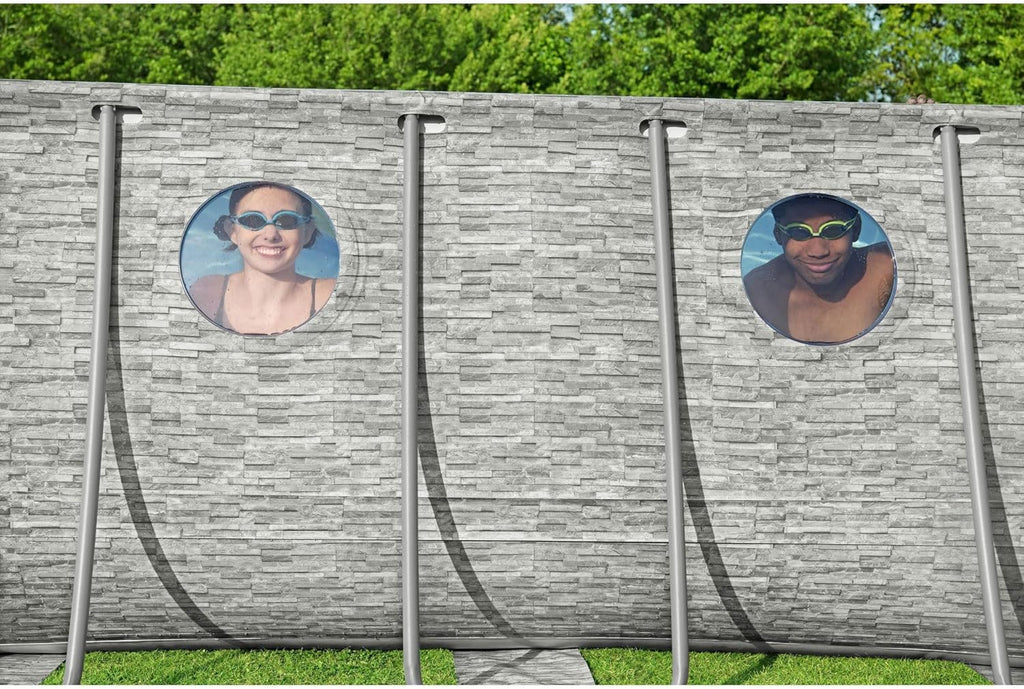 Power Steel Swim Vista Series II 14' x 8' 2" x 39.5" Above Ground Outdoor Swimming Pool Set with 530 GPH Filter Pump, Ladder, and Pool Cover wourant