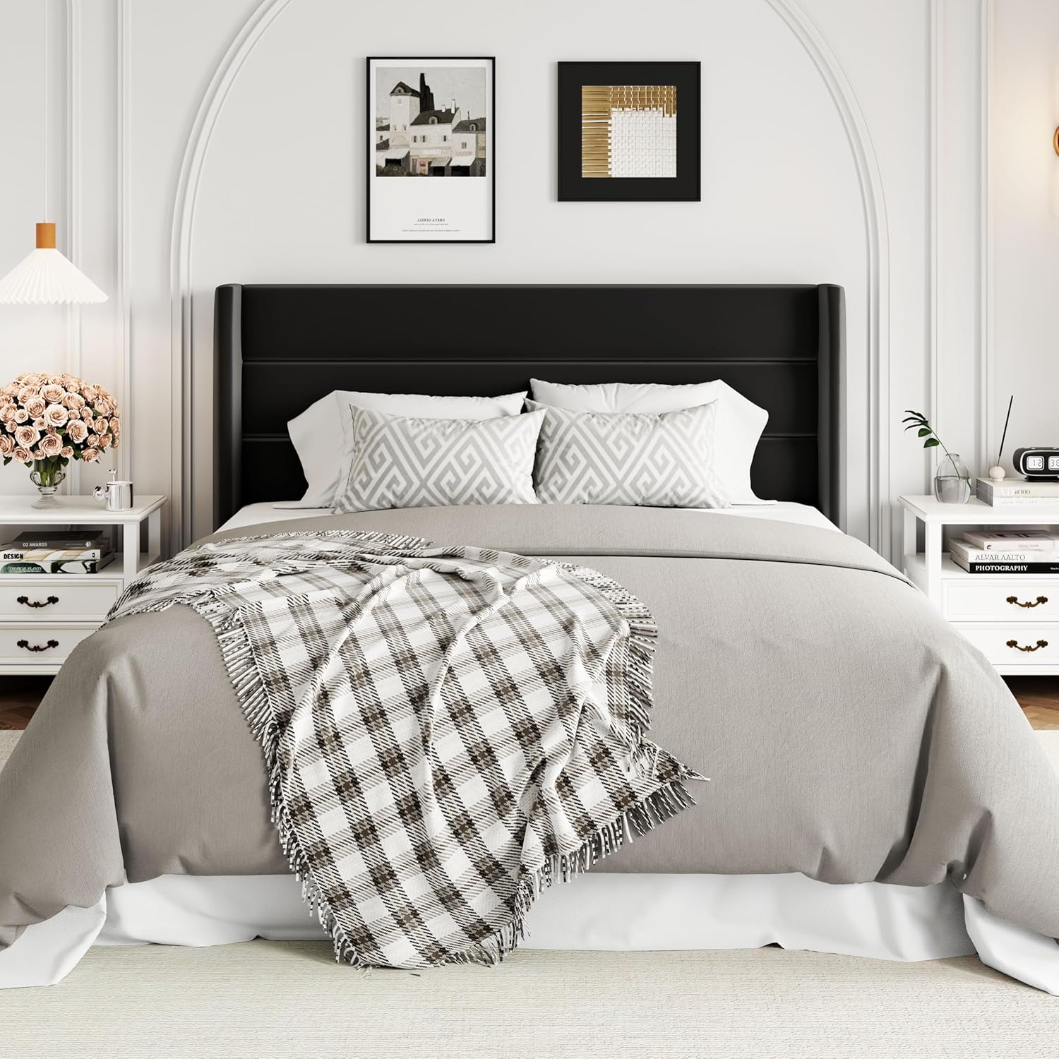 Allewie Queen Size Lift Up Storage Bed Modern Wingback Headboard Hydraulic Support wourant