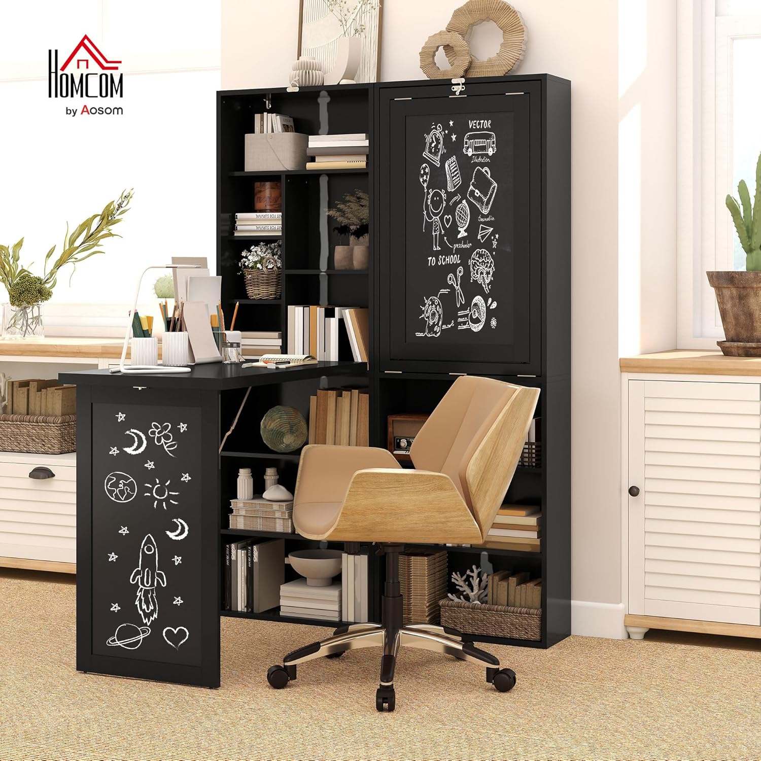 Folding convertible writing desk, wall mounted desk cabinet, multifunctional home office workstation wourant