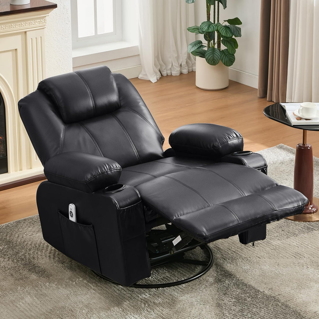 Large Swivel Rocking Recliner with Heating and Massage Function, 360 Degree Swivel Rocking Single Sofa wourant