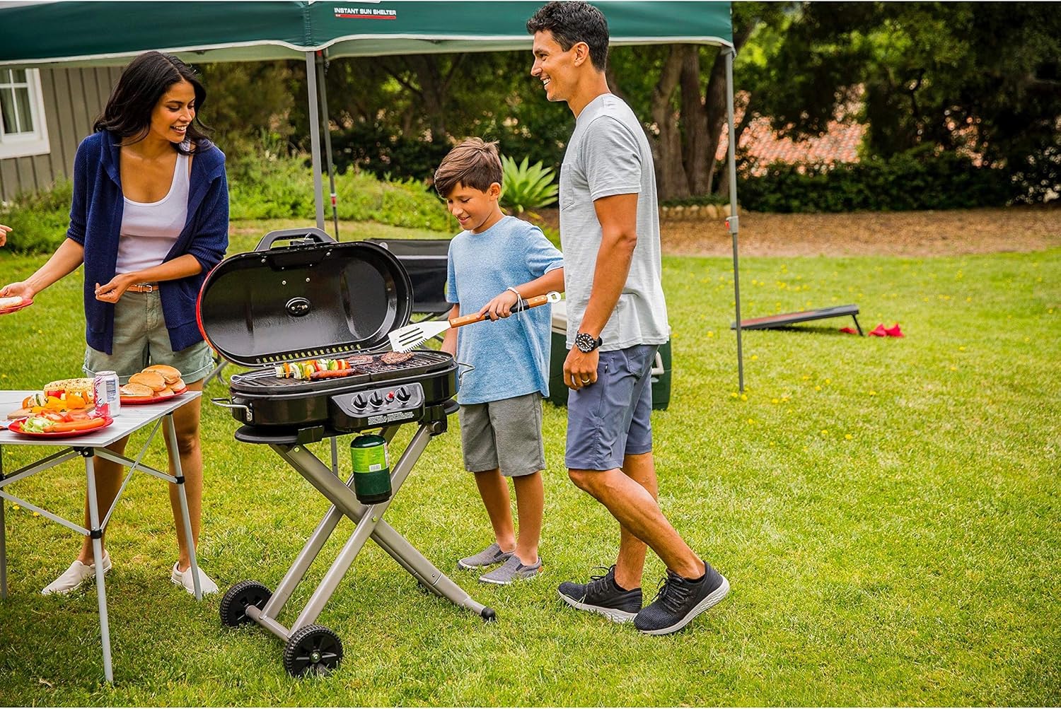 RoadTrip 285 Portable Stand-Up Propane Grill with 3 Adjustable Burners & Instastart Ignition, 20,000 BTUs of Power for Outdoor Cooking, Camping, Tailgating, Grilling, BBQs, & More wourant
