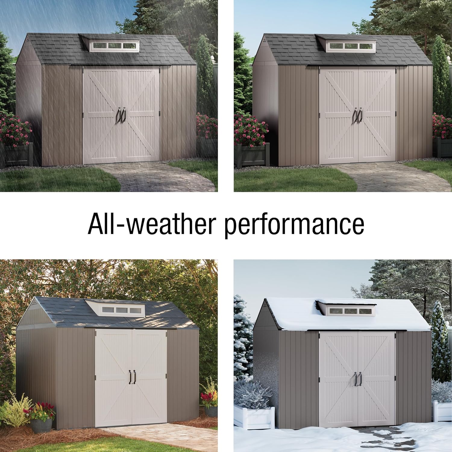 Rubbermaid Resin Outdoor Storage Shed With Floor (7 x 7 Ft) Weather Resistant Gray Organization for Home/Backyard/Garden Tools/Lawn Mower/Bike Storage/Pool Supplies wourant