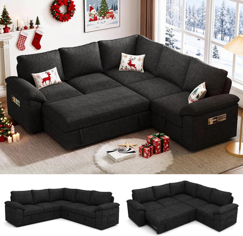 108 Inch Sectional Sleeper Sofa with Pull Out Bed, U Shaped 7 Seat Modular Sectional Sofa wourant