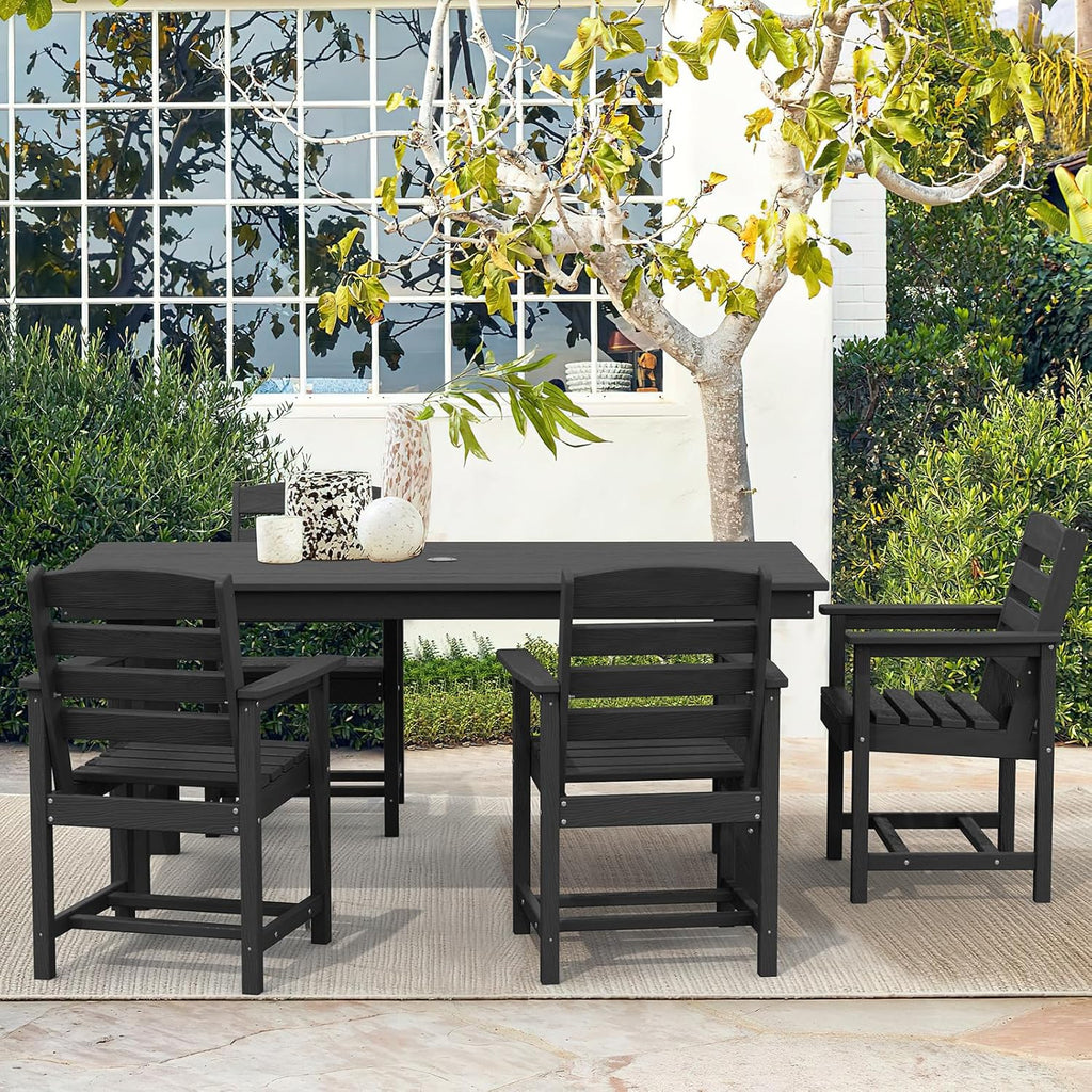 Outdoor HDPE Dining Table Set, 7-Piece Outdoor Dining Table Sets with Umbrella Hole Cut-Out Table and 6 Chairs wourant