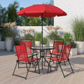 EMMA + OLIVER 6 Piece Brown Patio Garden Set with Umbrella Table and Set of 4 Folding Chairs wourant