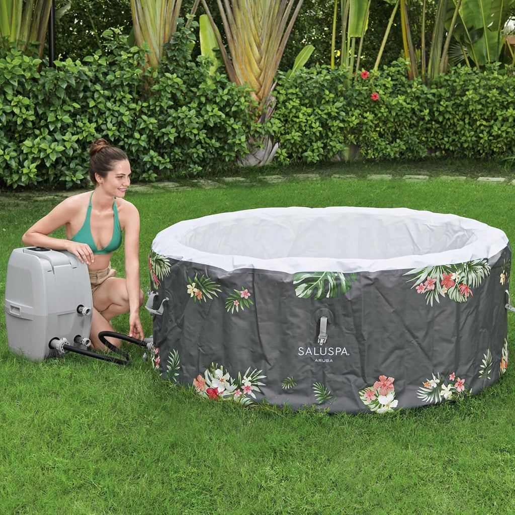 SaluSpa Aruba AirJet Large Round 2 to 3 Person Inflatable Hot Tub Portable Outdoor Spa with 110 AirJets and EnergySense Cover, Grey wourant