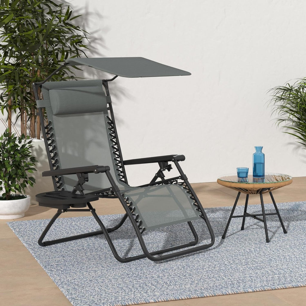Best Choice Products Folding Zero Gravity Outdoor Recliner Patio Lounge Chair w/Adjustable Canopy Shade, Headrest, Side Accessory Tray, Textilene Mesh - Peacock Blue wourant