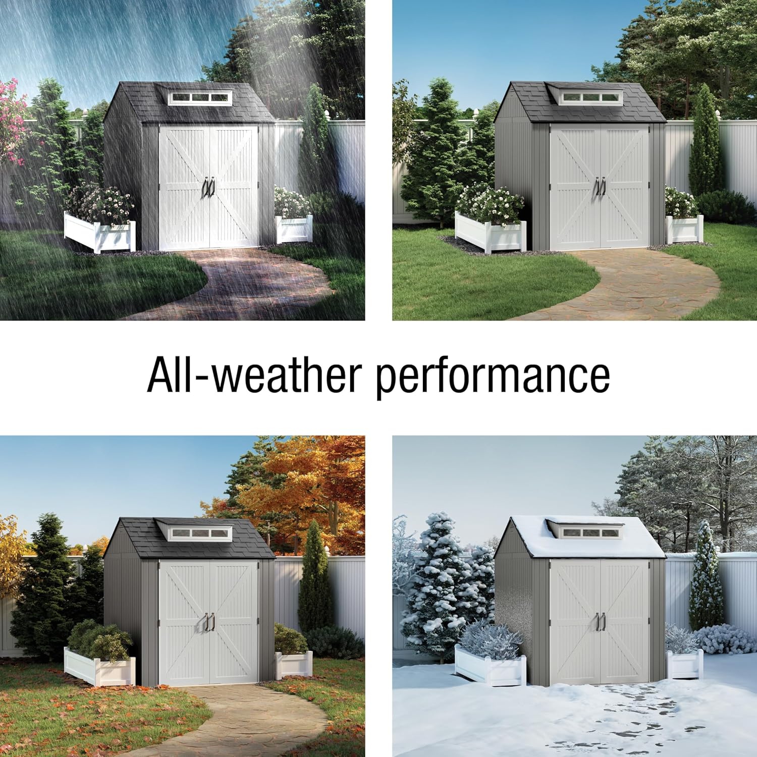 Rubbermaid Resin Outdoor Storage Shed With Floor (7 x 7 Ft) Weather Resistant Gray Organization for Home/Backyard/Garden Tools/Lawn Mower/Bike Storage/Pool Supplies wourant