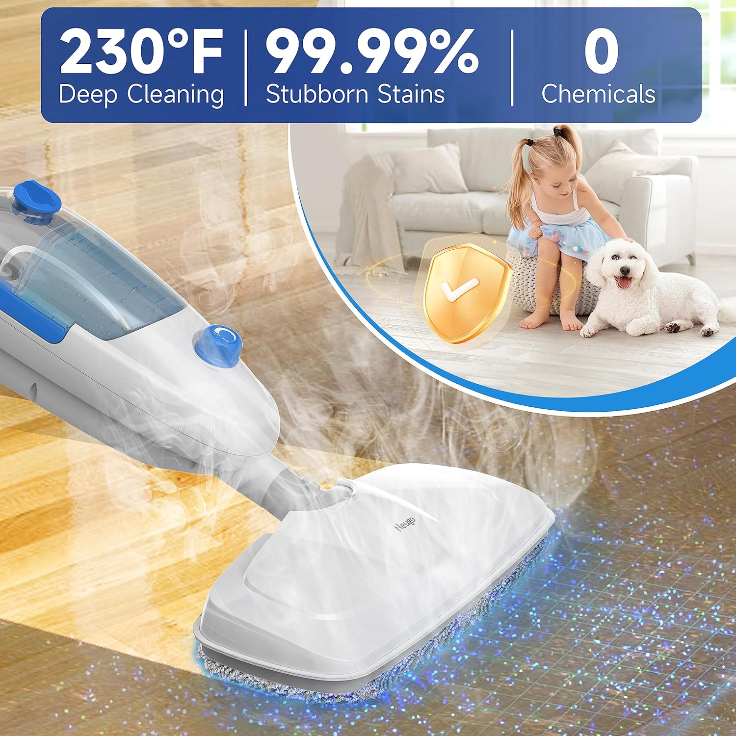 Steam Mop for Hardwood Floor Cleaning, Floor Steamer Cleaner Lightweight for Vinyl, Laminate, Carpet, Tile Hard Floors w/Adjustable Steam Modes & Height, 23ft Cord, 2 Washable Pad wourant