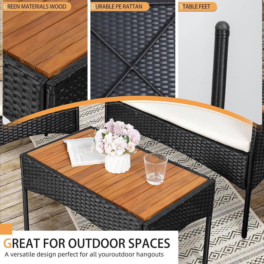 Shintenchi 4-Piece Patio Furniture Set, Outdoor Wicker Patio Conversation Furniture Set with Cushions and Wooden Tabletop wourant