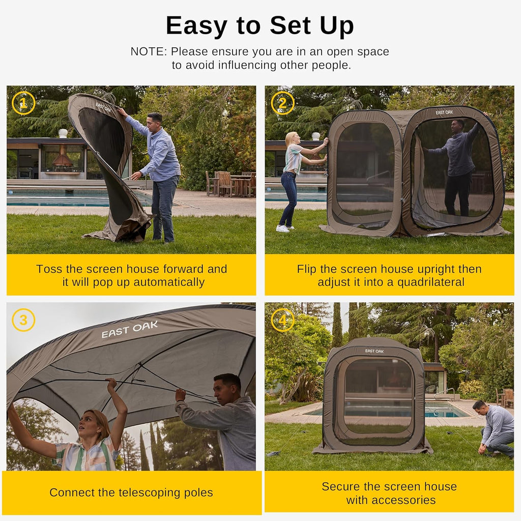 EAST OAK Screen House Tent Pop-Up, Portable Screen Room Canopy Instant Screen Tent 10 x 10 FT with Carry Bag for Patio, Backyard, Deck & Outdoor Activities, Beige wourant