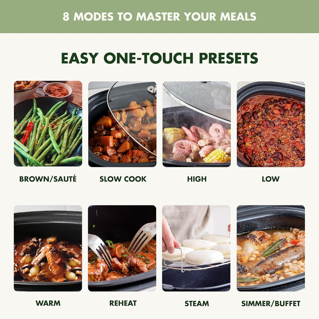 8-in-1 Programmable 6QT Electric Slow Cooker with Dishwasher-Safe Lid and Removable Base wourant