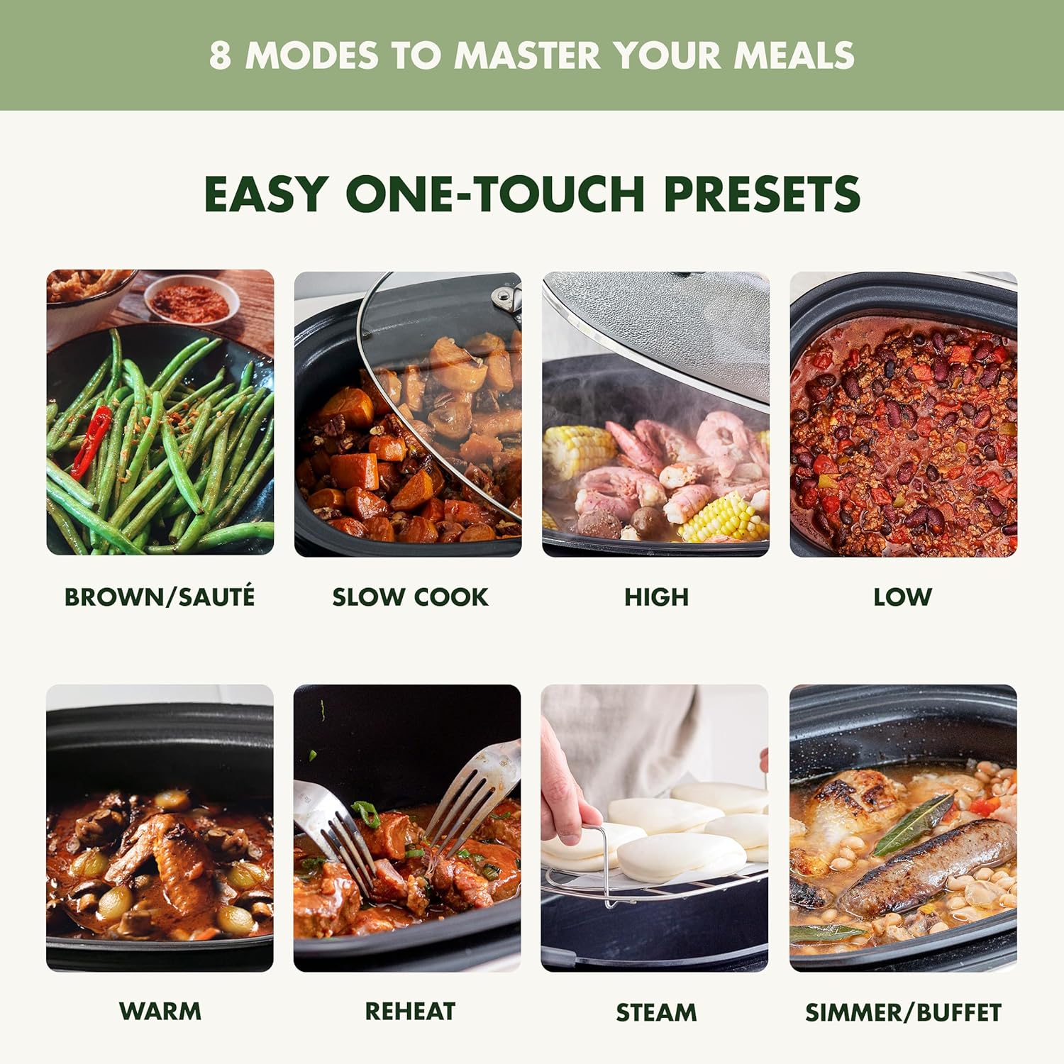 8-in-1 Programmable 6QT Electric Slow Cooker with Dishwasher-Safe Lid and Removable Base wourant