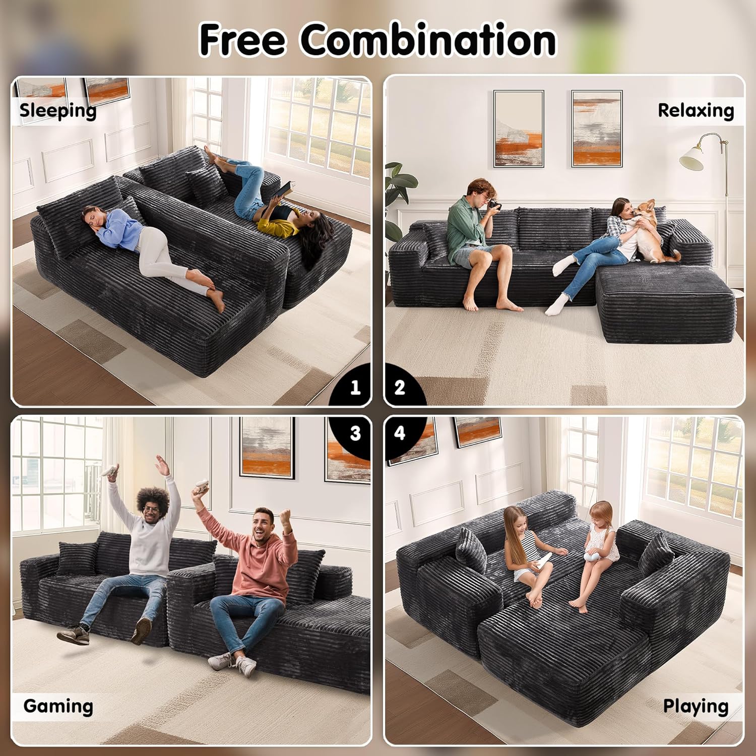 Ovios 104" Cloud Section Sofa L-shaped lounge chair, modern modular sofa wourant
