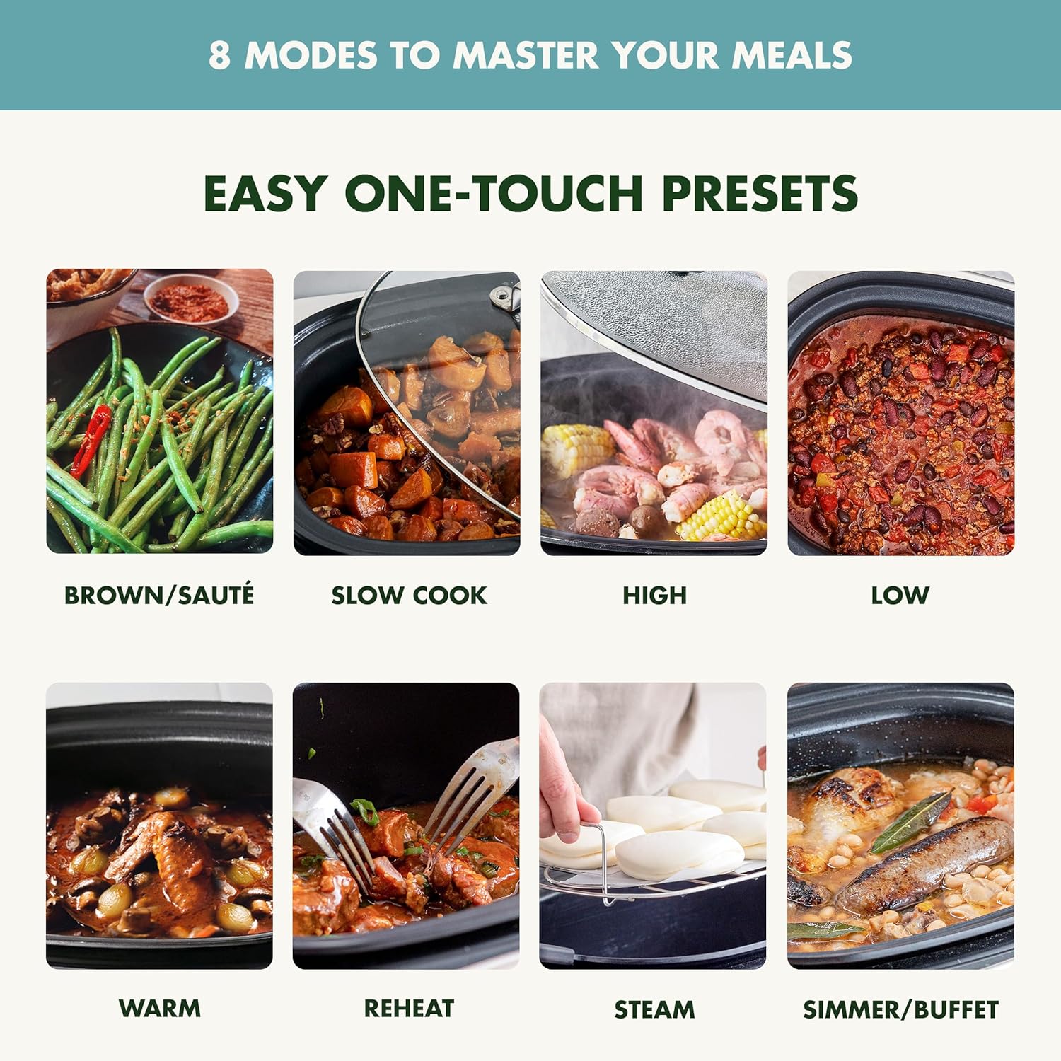 8-in-1 Programmable 6QT Electric Slow Cooker with Dishwasher-Safe Lid and Removable Base wourant