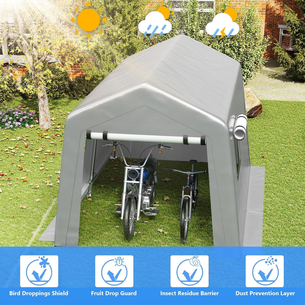6x8 ft Heavy Duty Carport Tent Portable Garage with Removable Side Walls and Door Four Seasons Tarpaulin wourant