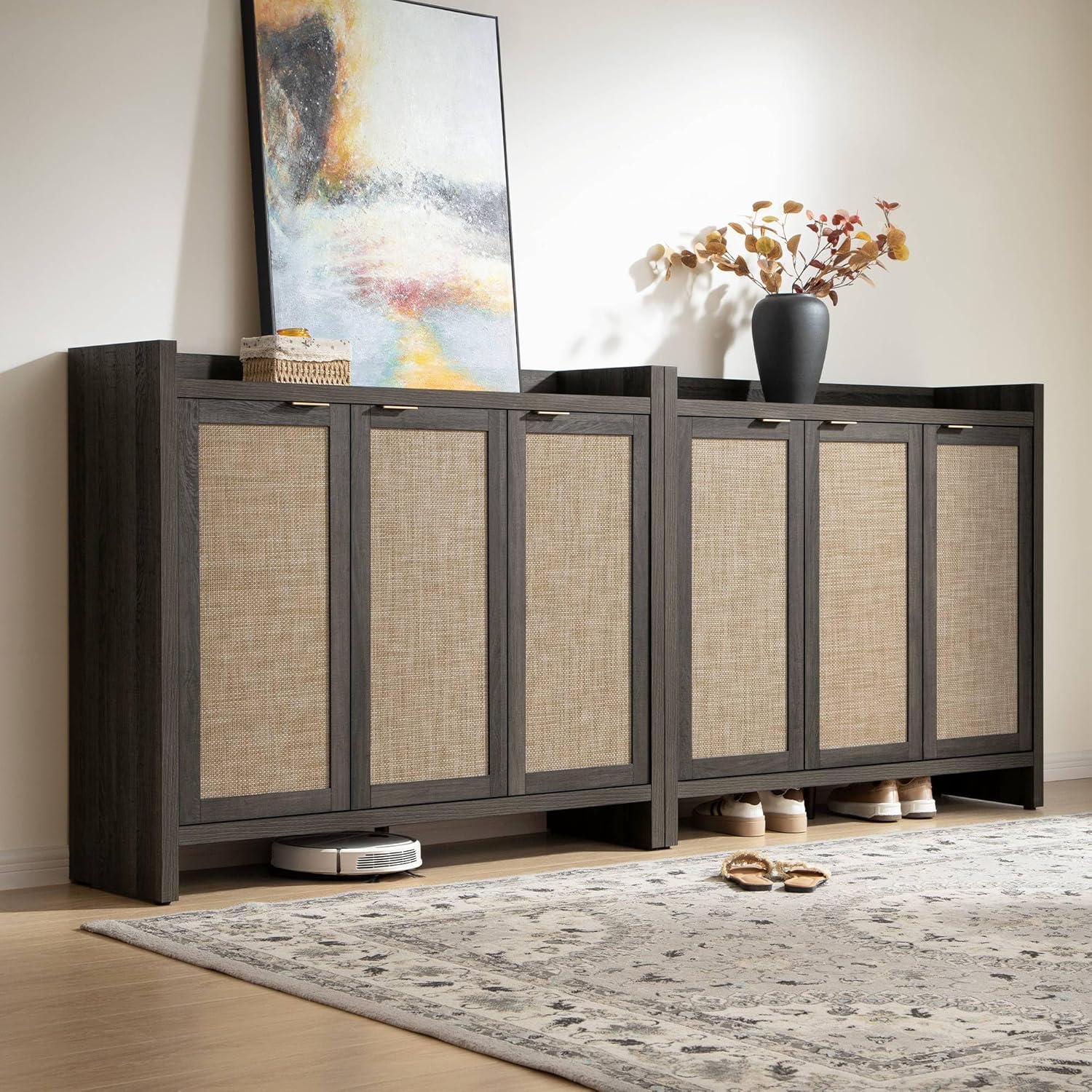SICOTAS Shoe Storage Cabinet, 30 Pairs Rattan Shoe Cabinet Storage for Entryway wourant