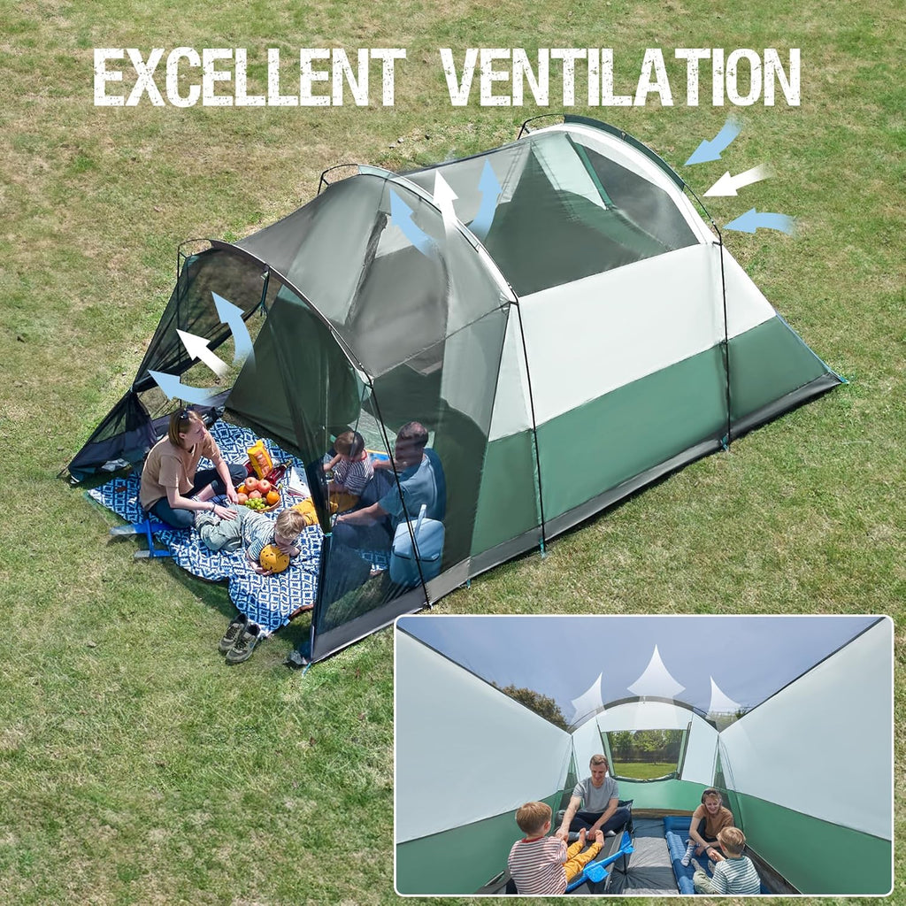 PORTAL 6/8/10 Person Family Camping Tent with Screen Room, Water Resistant Big Tunnel Tent with Rainfly, Large Family Tent for Outdoor Camping, Party wourant