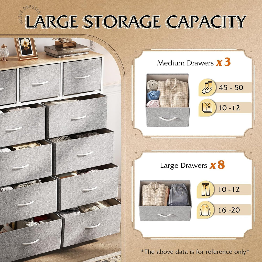 Storage Organizer Unit with 11 Fabric Bins, Storage Drawers Organizer with Steel Frame, Tall Storage Tower Organizaton wourant