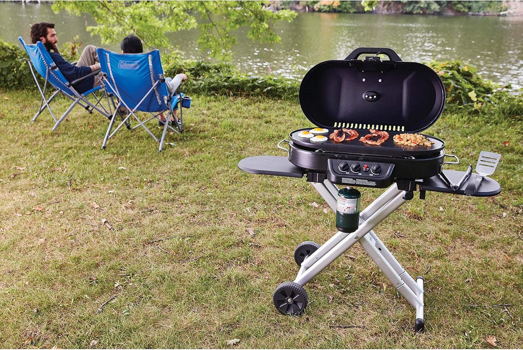 RoadTrip 285 Portable Stand-Up Propane Grill with 3 Adjustable Burners & Instastart Ignition, 20,000 BTUs of Power for Outdoor Cooking, Camping, Tailgating, Grilling, BBQs, & More wourant