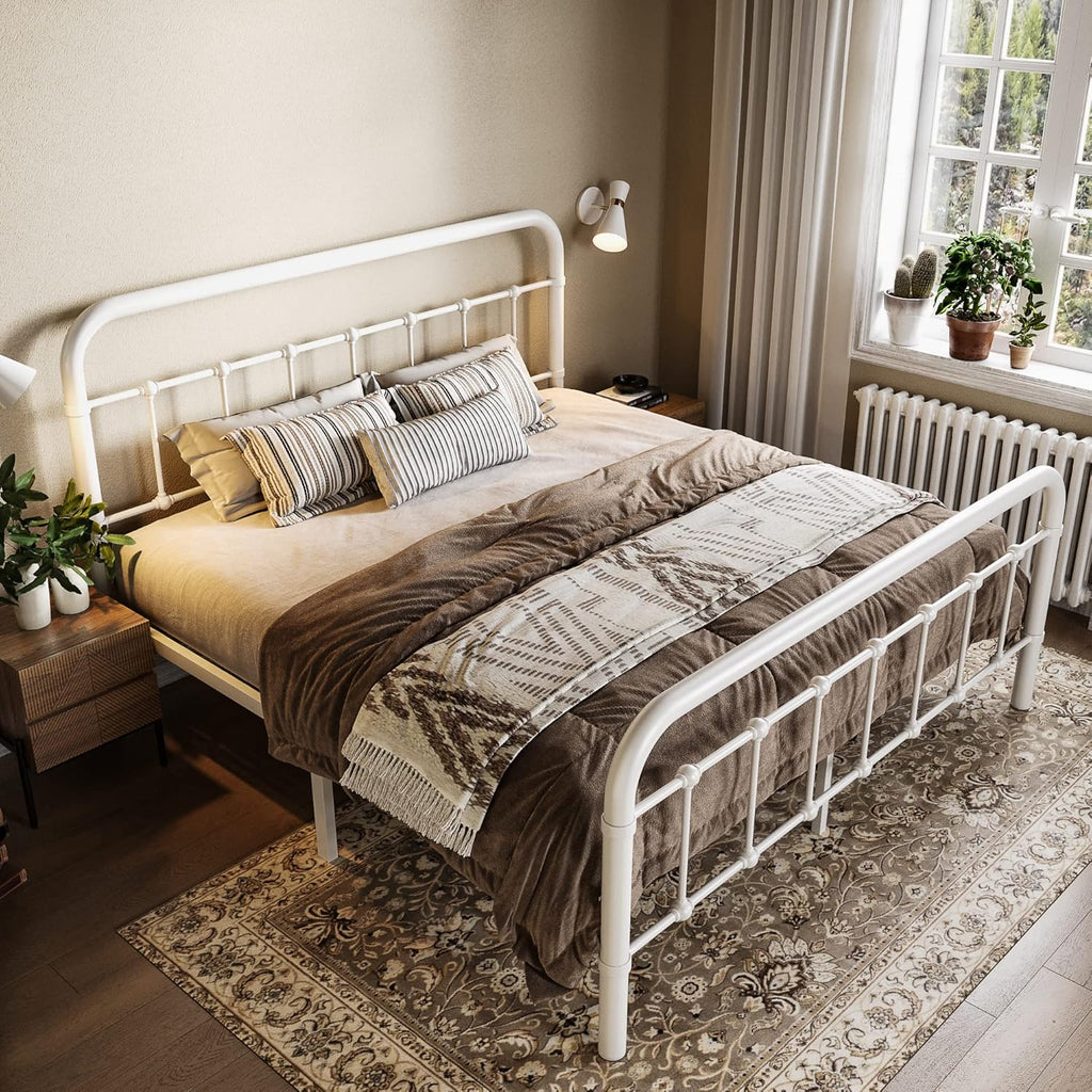Allewie Queen Size Metal Platform Bed Frame with Victorian Style Wrought Iron-Art Headboard wourant