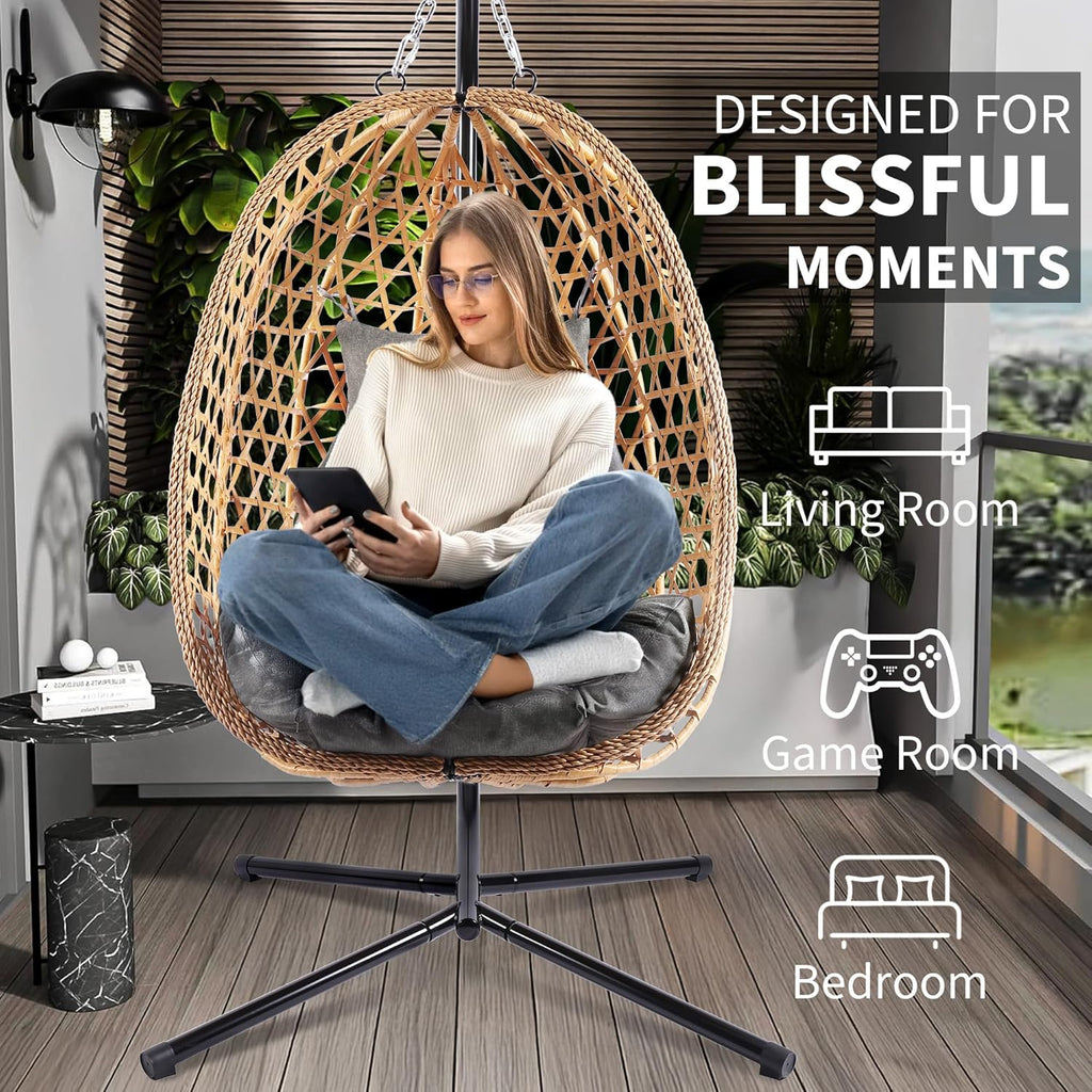 Egg Chair with Stand Patio Wicker Hanging Chair Hammock Swing Chair 350LBS Capacity wourant