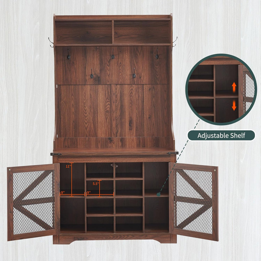 JXQTLINGMU 59-inch Farmhouse Foyer Tree with Shoe Storage, Entryway Bench Foyer Coat Rack Cabinet wourant