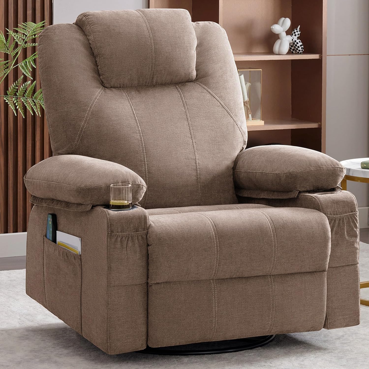 Large Swivel Rocking Recliner with Heating and Massage Function, 360 Degree Swivel Rocking Single Sofa wourant