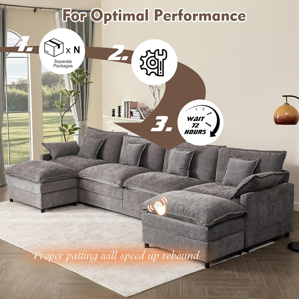 108 Inch U Shape Sofa Sectional Sofa Comfortable Cloud Sofa with Removable Footstool wourant
