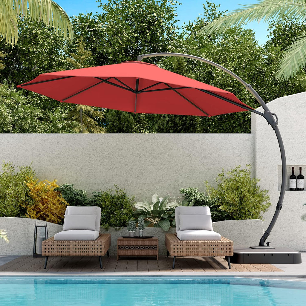 LAUSAINT HOME Outdoor Patio Umbrella with Base included, 11 FT Deluxe Curvy Cantilever Umbrella Heavy Duty Offset Hanging Umbrella with 360° Rotation for Market, Pool, Garden, Backyard, Deck (Beige) wourant