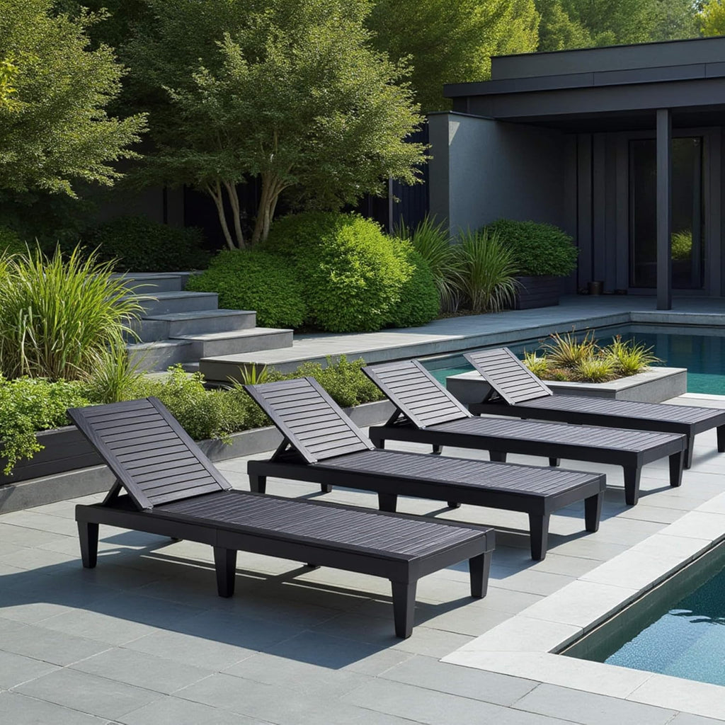Patio Chairs - Black Chaise Lounge Chair Outdoor 5-Position Adjustable Sun Tanning Chair Waterproof Pool Lounge Chairs Set of 2 Reclining Lawn Chair, Lightweight Outdoor Lounge Chairs wourant