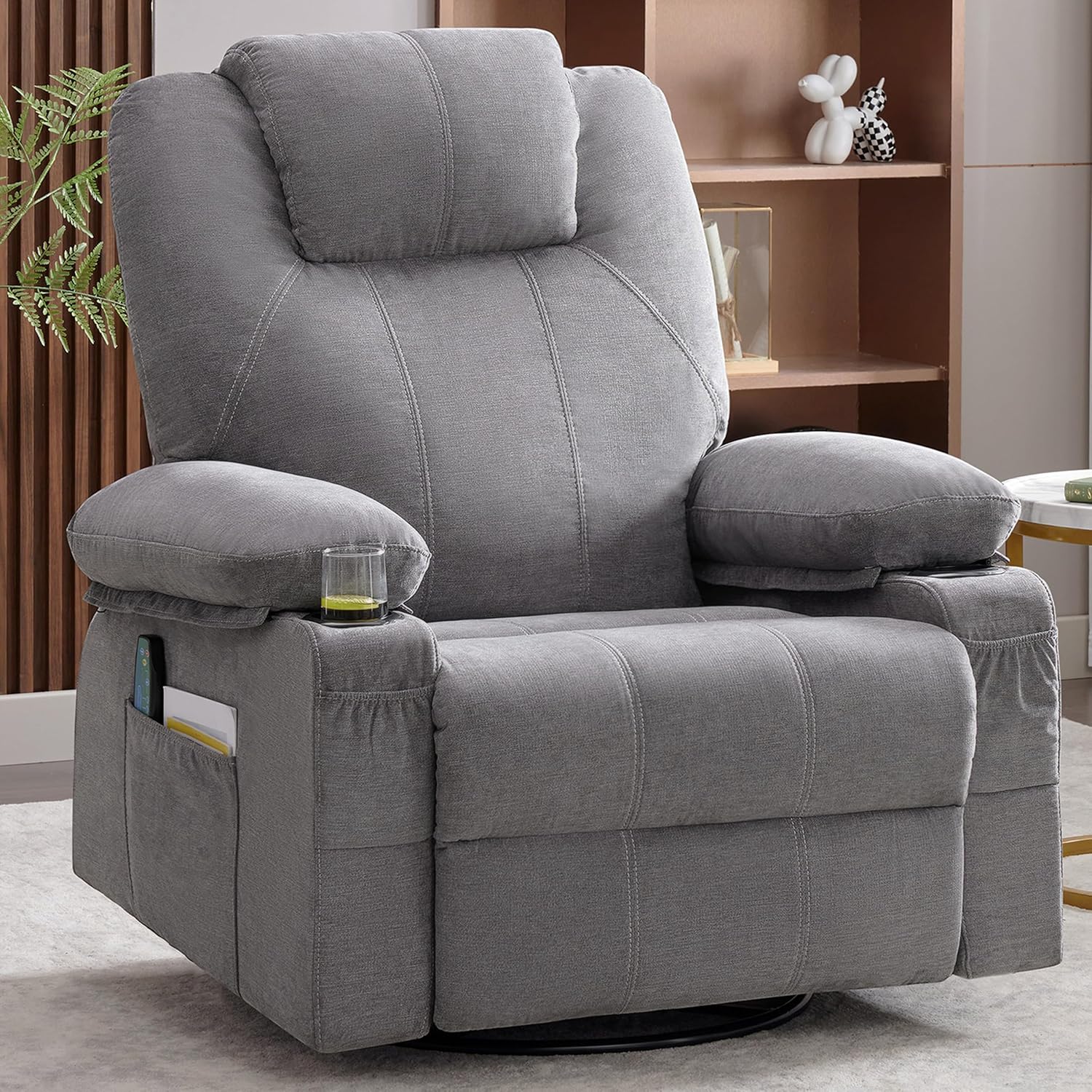 Large Swivel Rocking Recliner with Heating and Massage Function, 360 Degree Swivel Rocking Single Sofa wourant