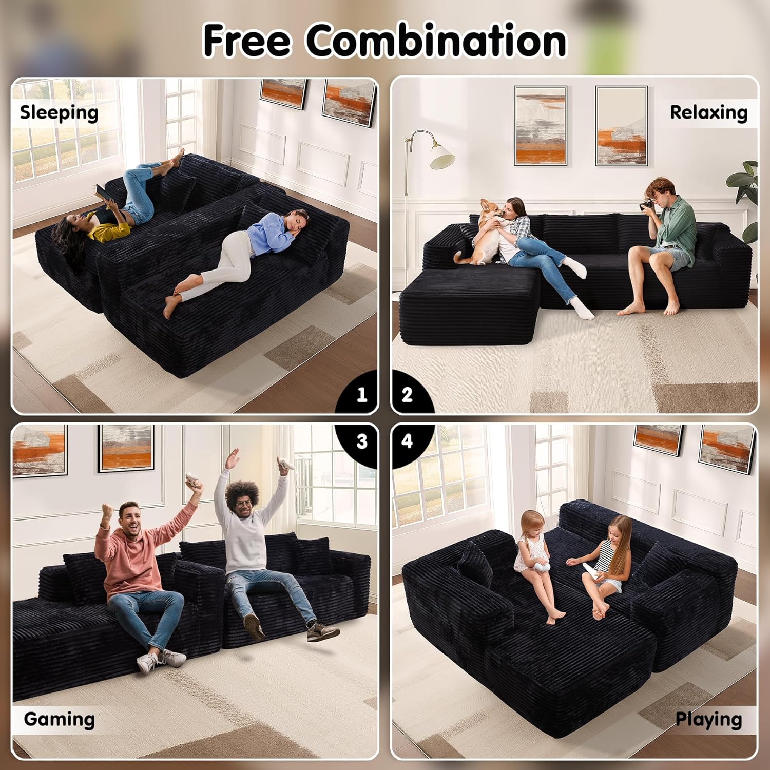Ovios 104" Cloud Section Sofa L-shaped lounge chair, modern modular sofa wourant