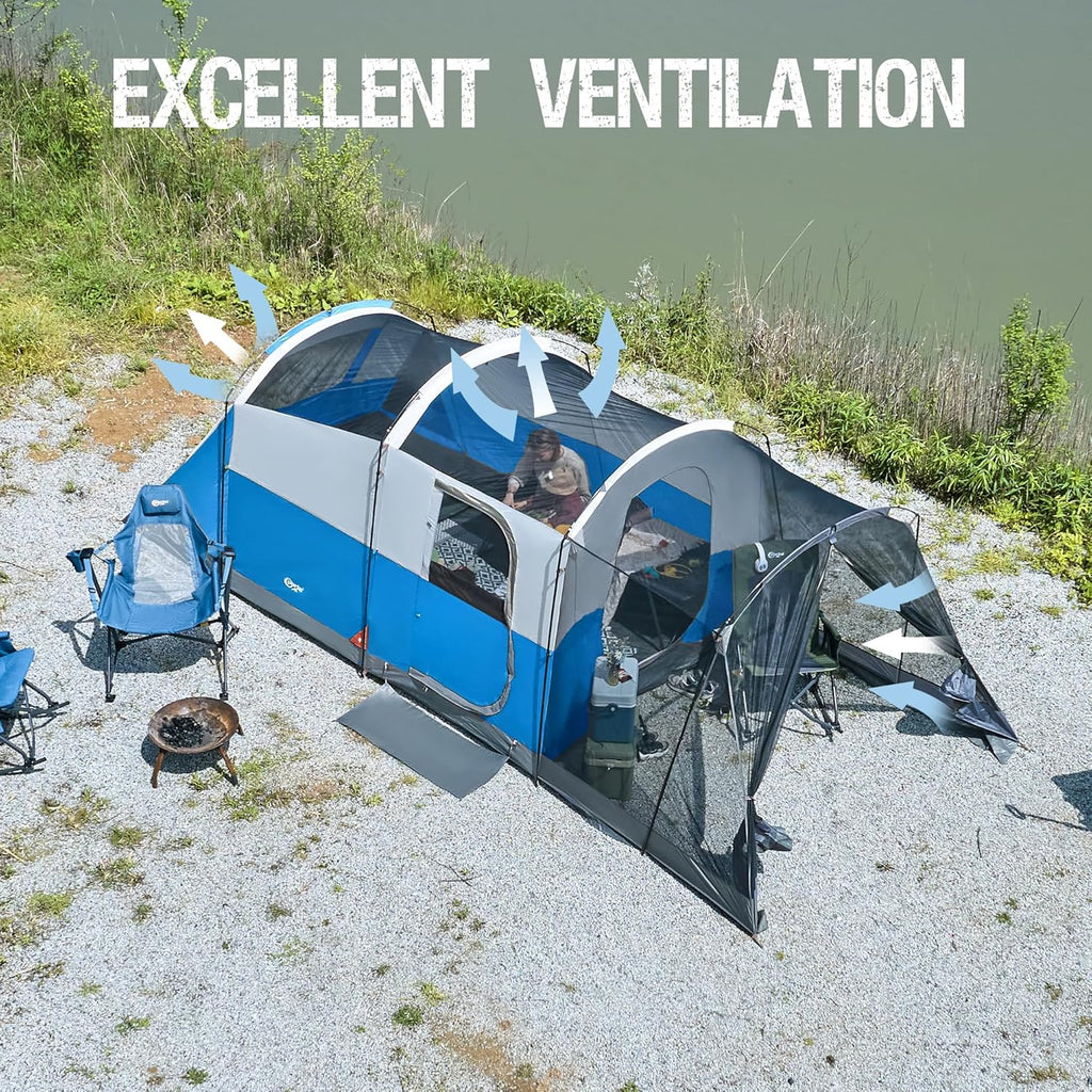 PORTAL 6/8/10 Person Family Camping Tent with Screen Room, Water Resistant Big Tunnel Tent with Rainfly, Large Family Tent for Outdoor Camping, Party wourant
