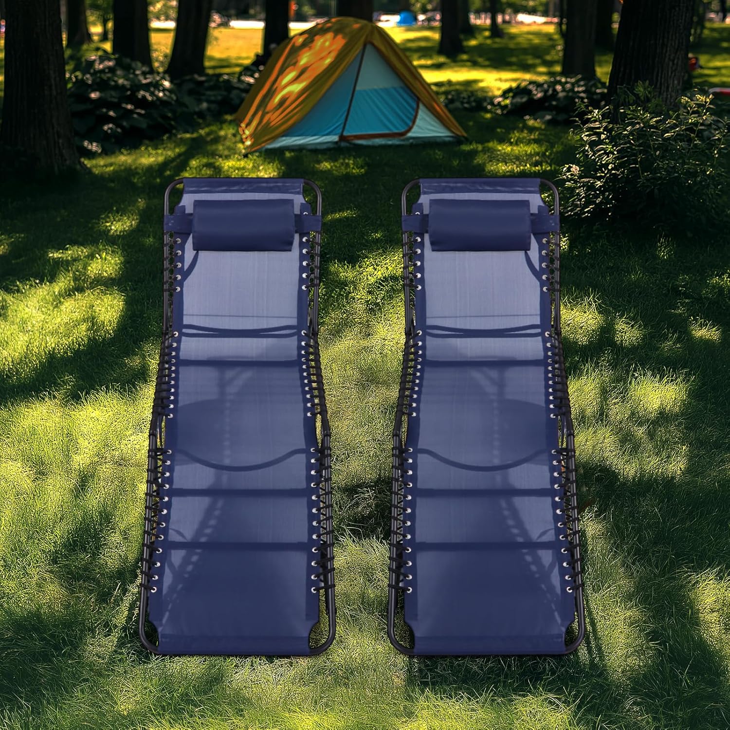 Unovivy Outdoor Chaise Lounge Chairs Set of 2, Portable Folding Pool Lounge Chair with 5-Position Reclining Back, Teslin Tanning Chair for Pool, Beach, Patio, Sunbathing wourant
