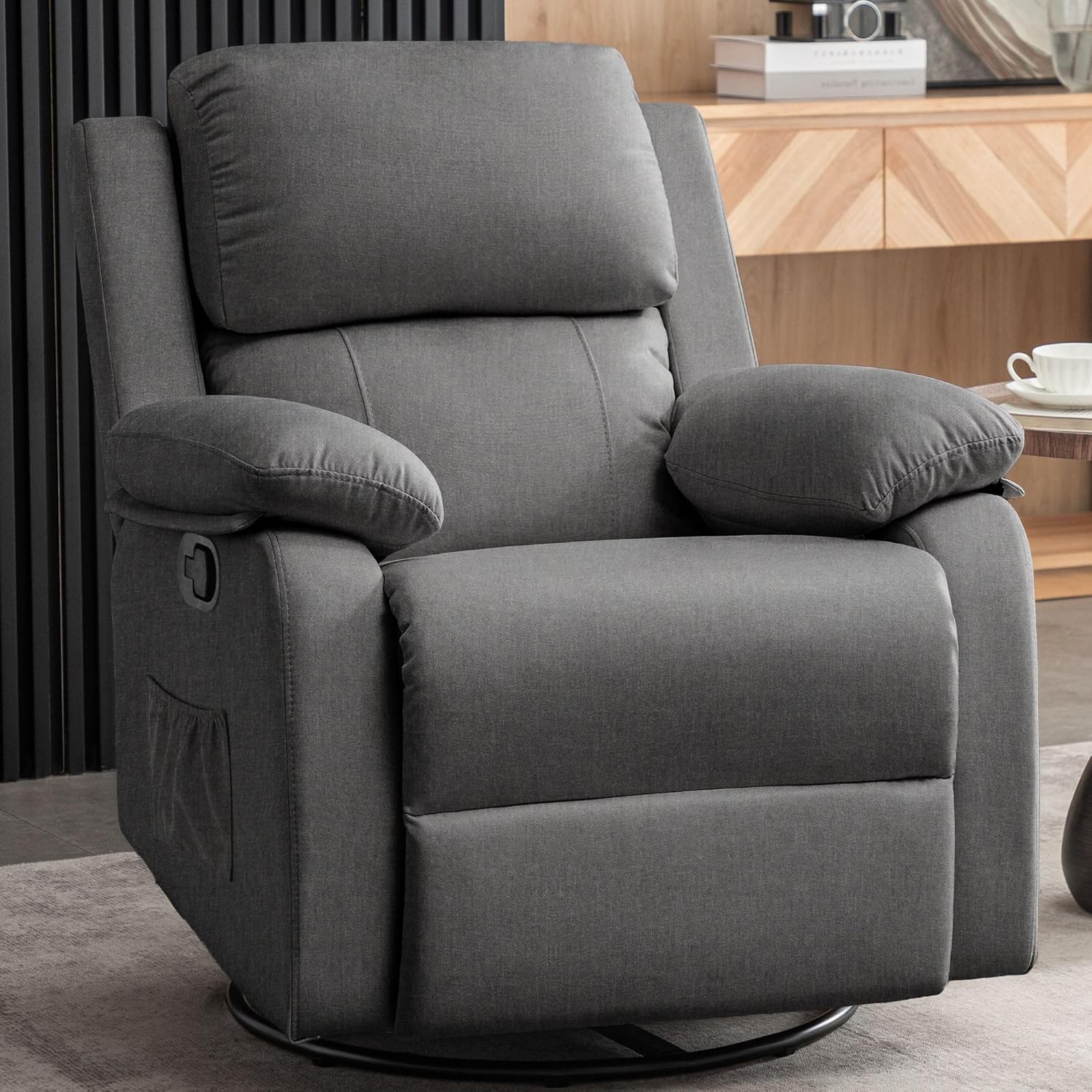 Reclining rocking chair 360 degree rotating fabric sliding reclining chair wourant