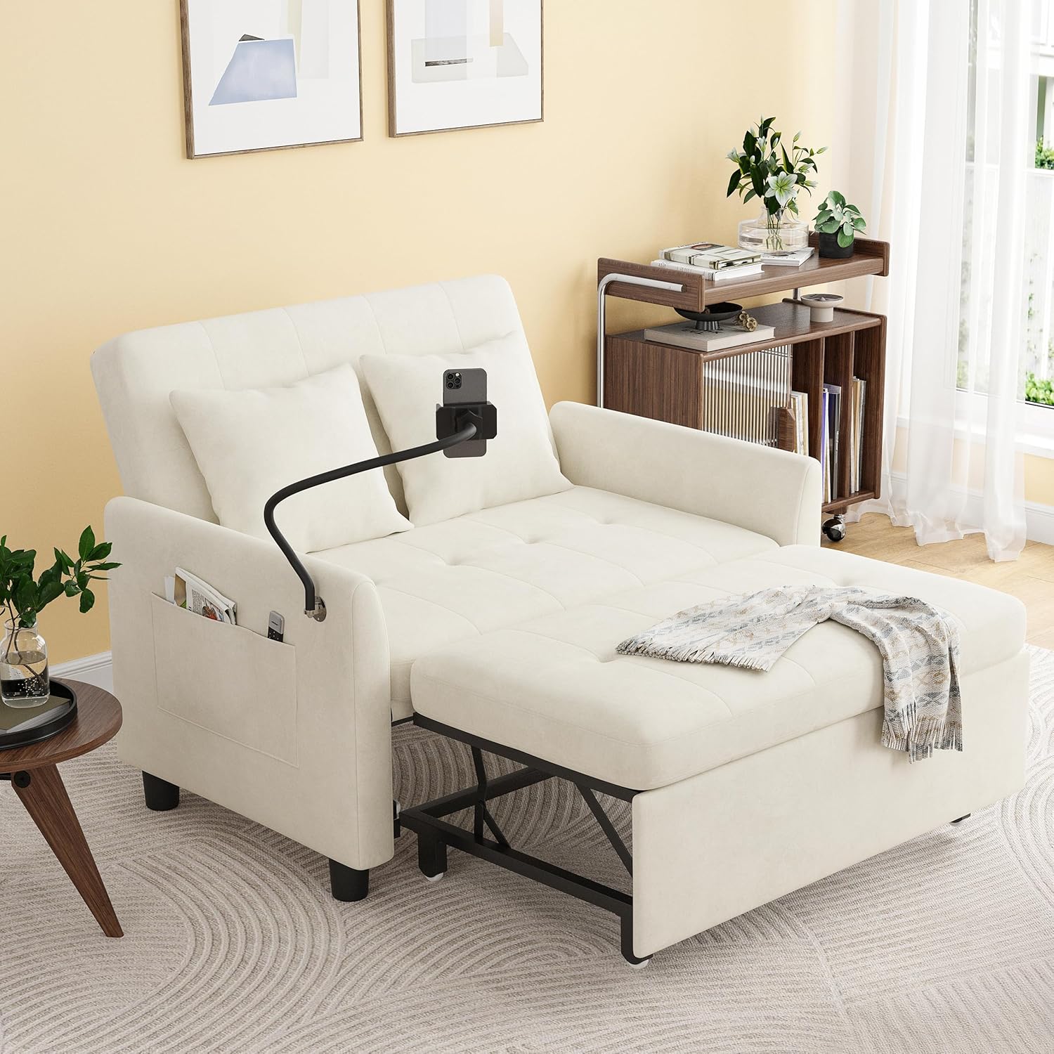 Sleeper Sofa Bed, 3 in 1 Convertible Sleeper Couch Bed Pull Out, Small Loveseat Sofa, Futon Sofa Bed Full Size, 46" Velvet Love Seat wourant