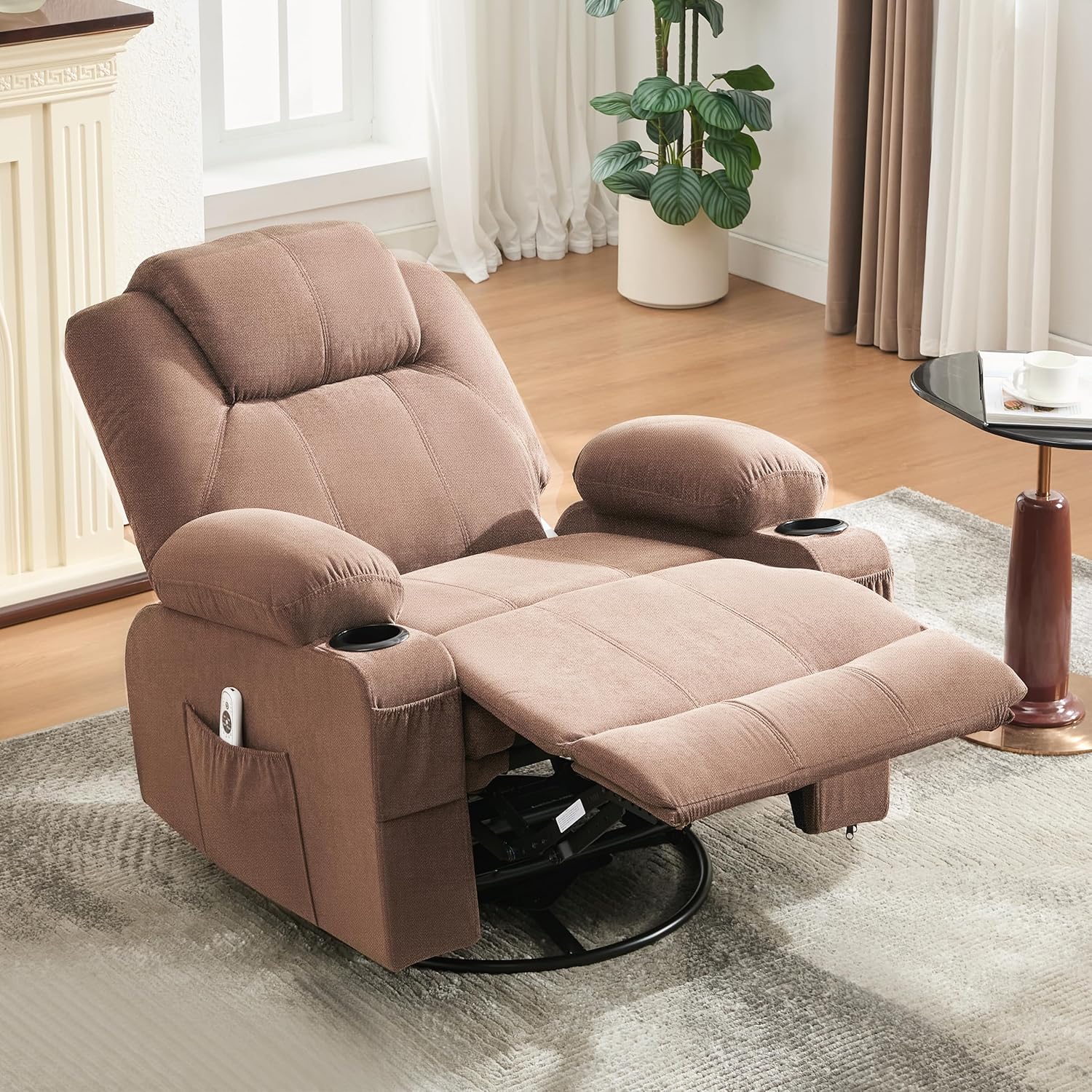 Large Swivel Rocking Recliner with Heating and Massage Function, 360 Degree Swivel Rocking Single Sofa wourant
