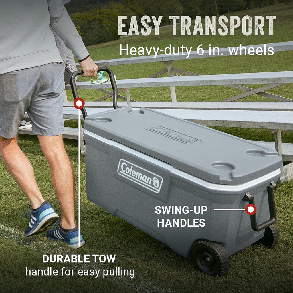 Coleman Classic Series Insulated Portable Wheeled Cooler, Leak-Resistant Outdoor Hard Cooler Keeps Ice up to 5 Days, 100-Quart wourant