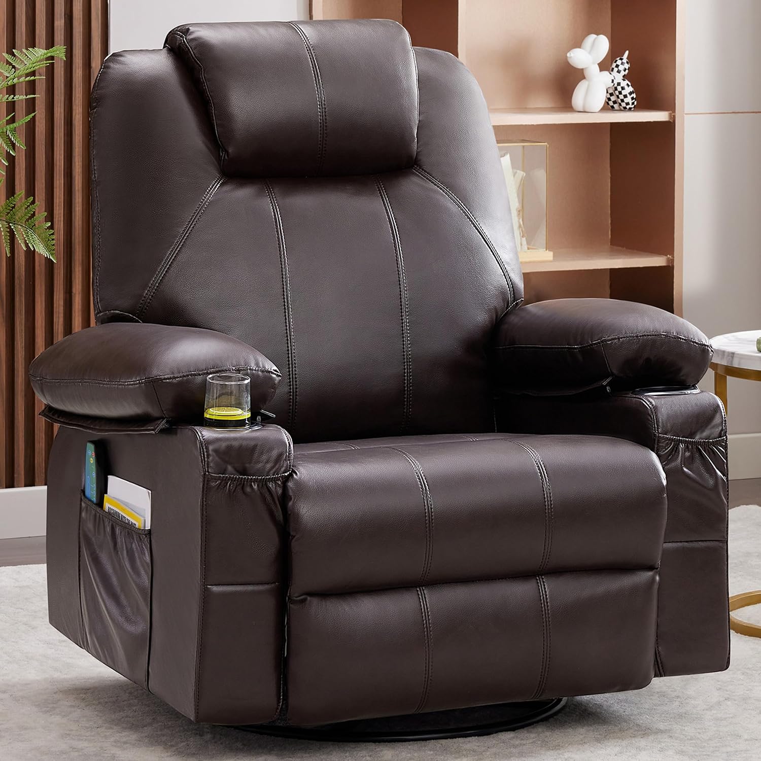 Large Swivel Rocking Recliner with Heating and Massage Function, 360 Degree Swivel Rocking Single Sofa wourant
