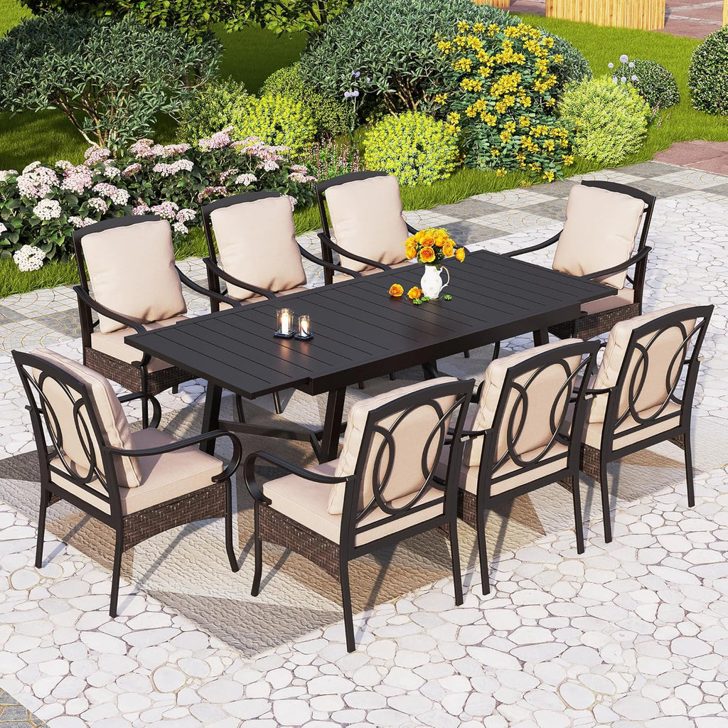 PHI VILLA 6-Piece Outdoor Dining Sets, All-Weather Patio Table and Chairs Set with Umbrella for 4, Heavy Duty Patio Round Table Set for Deck, 4 Extra Large Outdoor Swivel Chairs with Thick Cushions wourant