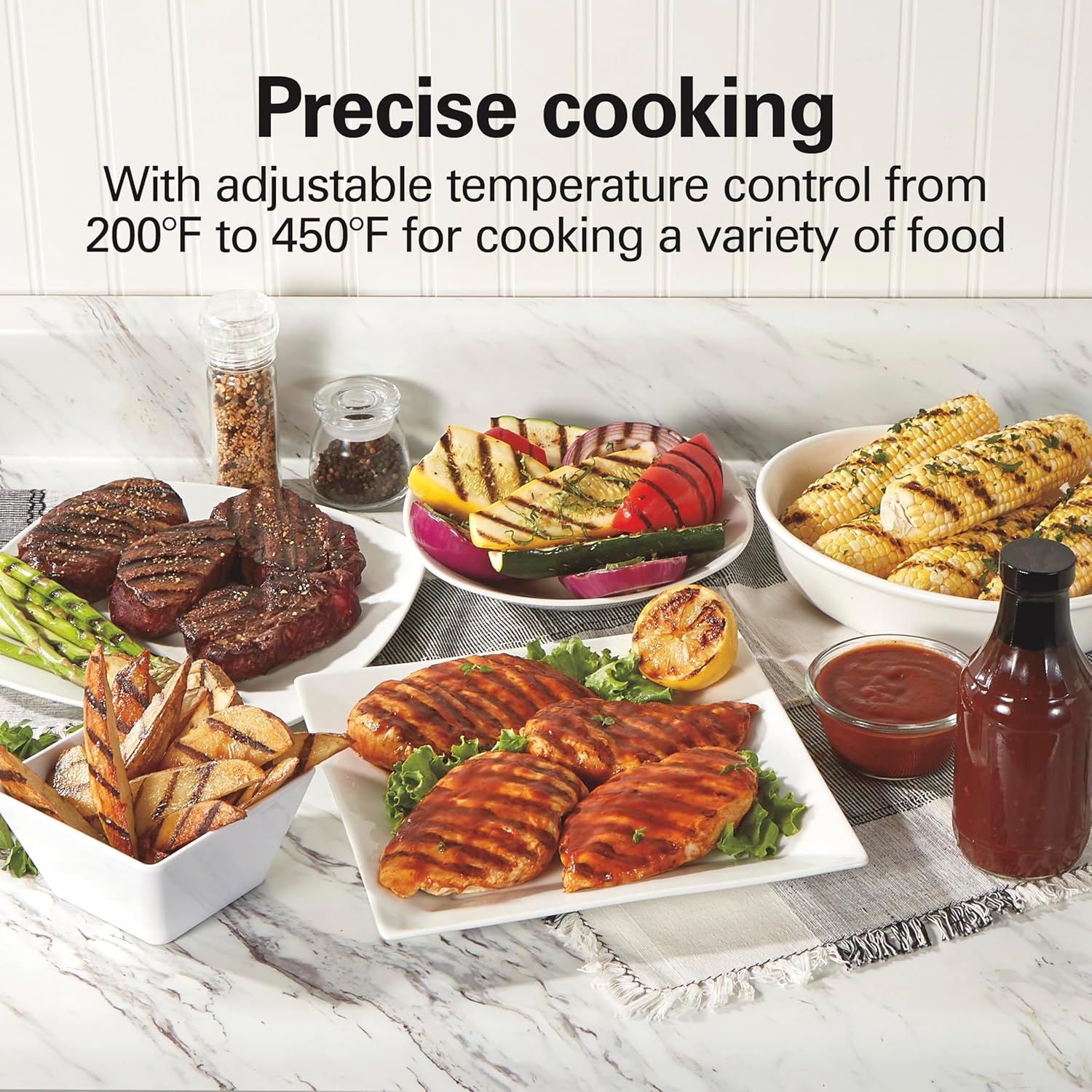 Electric Indoor Searing Grill with Viewing Window & Adjustable Temperature Control to 450F, 118 sq. in. Surface Serves 6, PFAS-Free Removable Nonstick Grate, Stainless Steel wourant