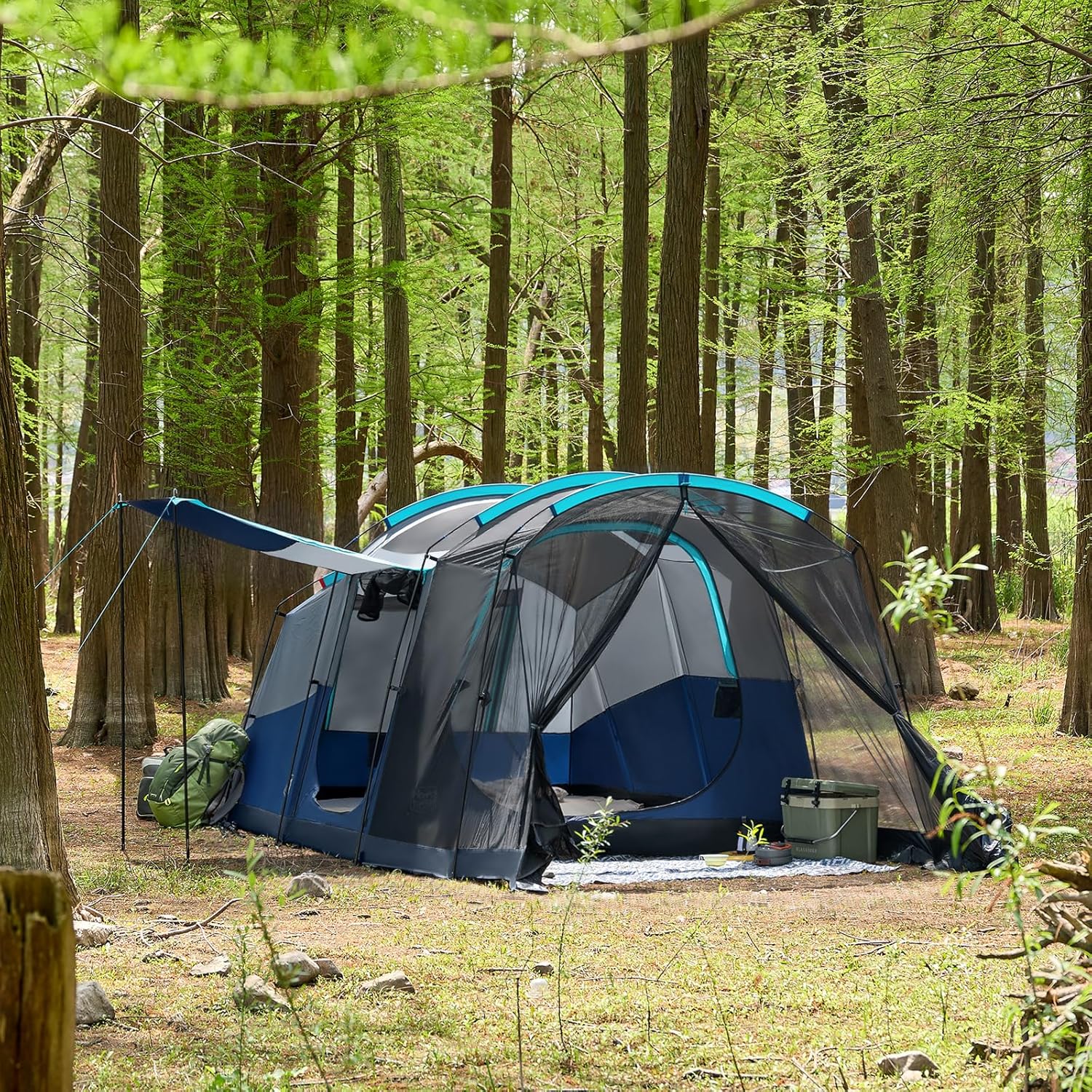 TIMBER RIDGE 8 Person Family Camping Tent with Screen Room, Double Layer Waterproof Weather Resistant Big Tunnel Tent with Rainfly Carry Bag, Large Family Tent for Outdoor Party 20ft x 8ft x 76in wourant