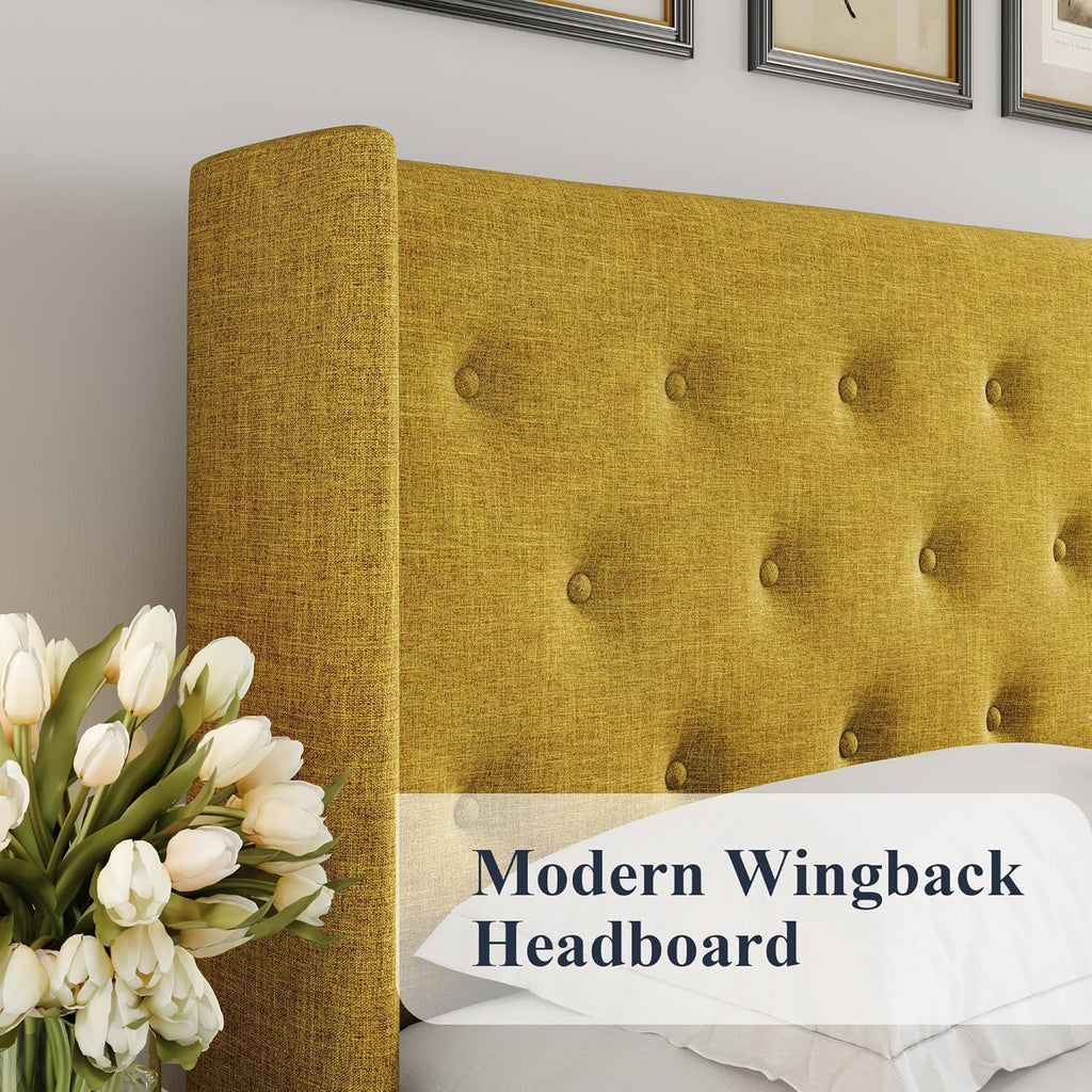 Allewie Queen Size Lift Up Storage Bed Modern Wingback Headboard Hydraulic Support wourant