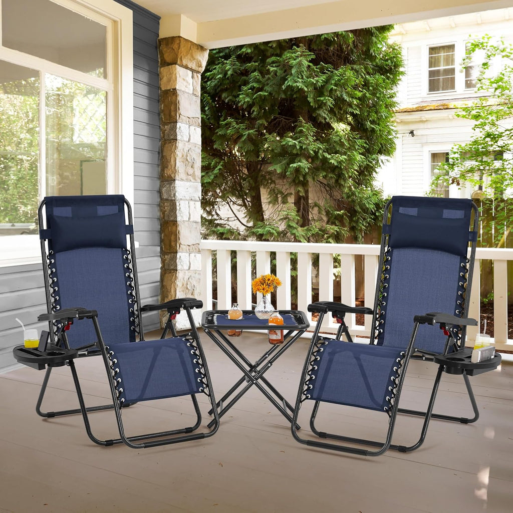 3PCS Zero Gravity Recliner Portable Outdoor Reclining Chair Set w/Side Table Folding Chaise Lounge Chairs wourant